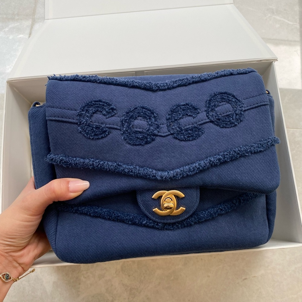 NWOT Denim fabric Coco Chanel bag